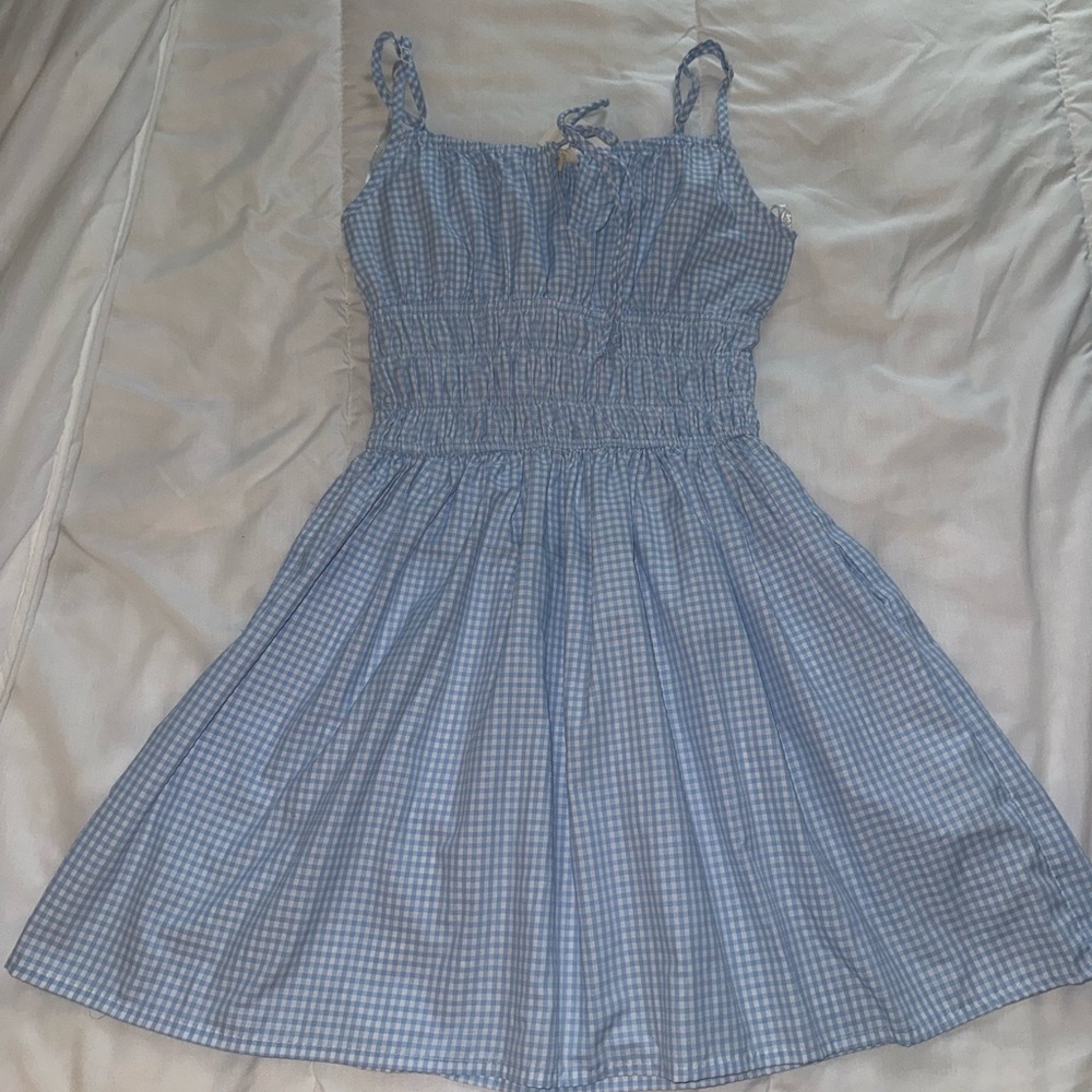 Sim & Sam Dusty Blue Gingham Milkmaid Sundress NWT
